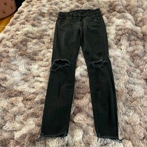 MOTHER black distressed skinny jeans